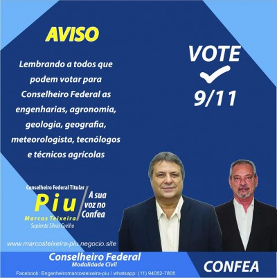 Eleições CONFEA/Crea: Sindicato dos Tecnólogos apoia Marcos Teixeira Piu para Conselheiro Federal