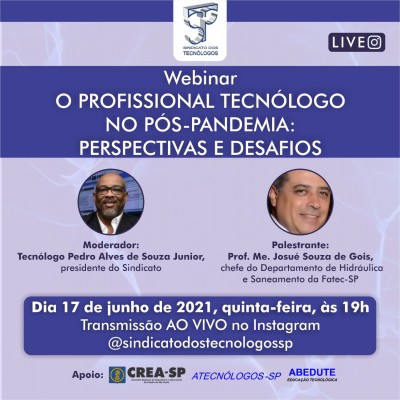 Sindicato realizará webinar sobre perspectivas e desafios do profissional Tecnólogo no pós-pandemia