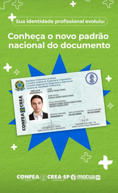 Conheça o novo padrão nacional do documento do profissional associado ao Crea-SP
