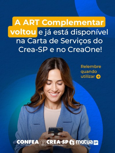 Crea-SP: ART Complementar está de volta na Carta de Serviços e já está disponível no CreaOne